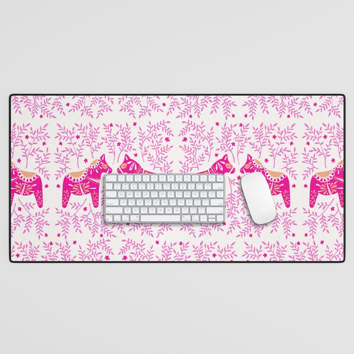 Swedish Dala Horses - Pink Palette Desk Mat Gallery Image 1