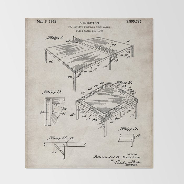 Table Tennis Patent - Tennis Art - Antique Throw Blanket Gallery Image 2