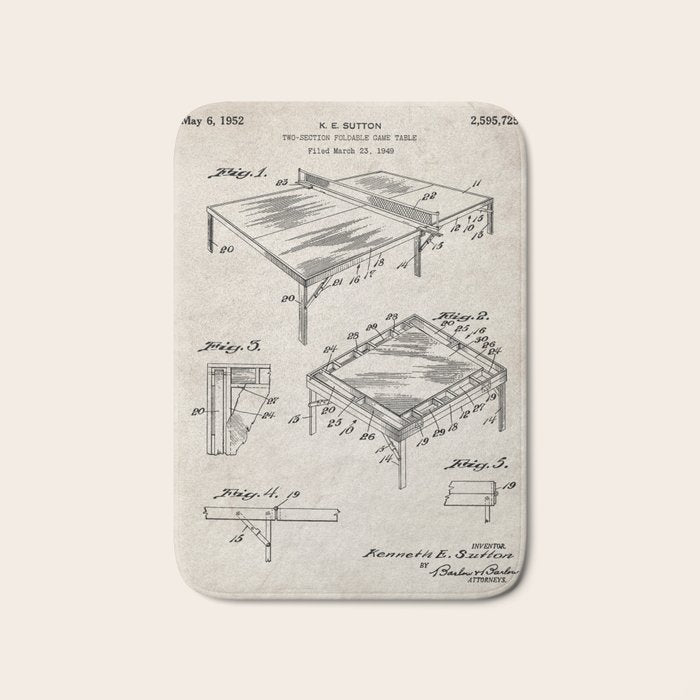 Table Tennis Patent - Tennis Art - Antique Bath Mat Gallery Image 1