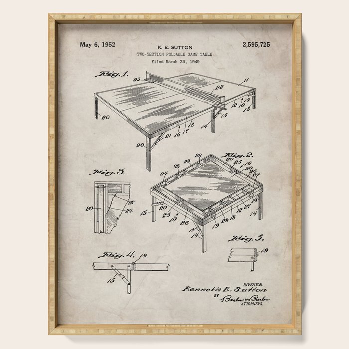 Table Tennis Patent - Tennis Art - Antique Serving Tray Gallery Image 1