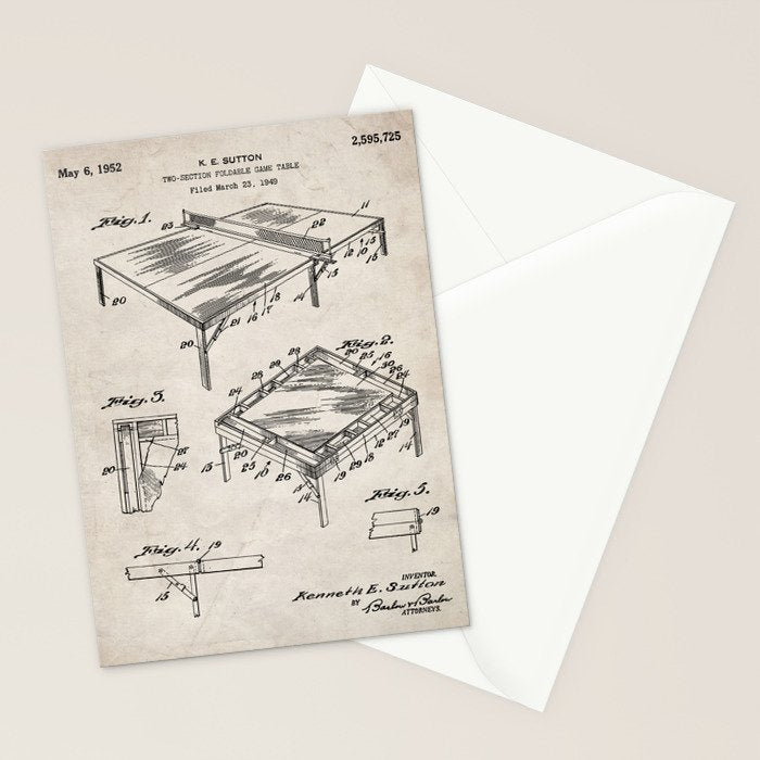 Table Tennis Patent - Tennis Art - Antique Stationery Card Gallery Image 2