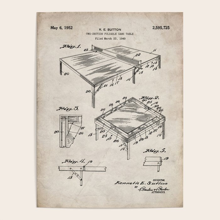Table Tennis Patent - Tennis Art - Antique Poster Gallery Image 1