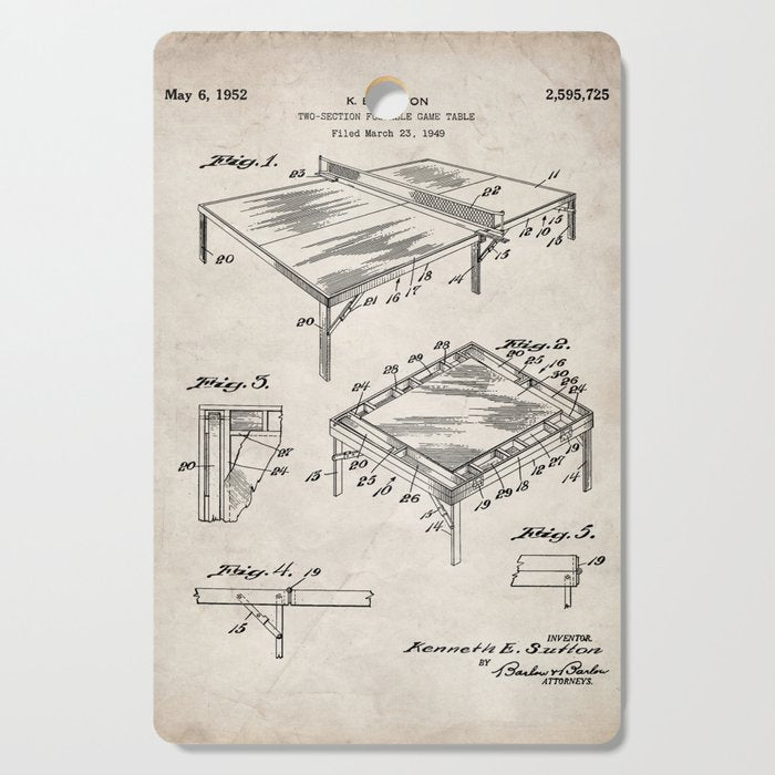 Table Tennis Patent - Tennis Art - Antique Cutting Board Gallery Image 1
