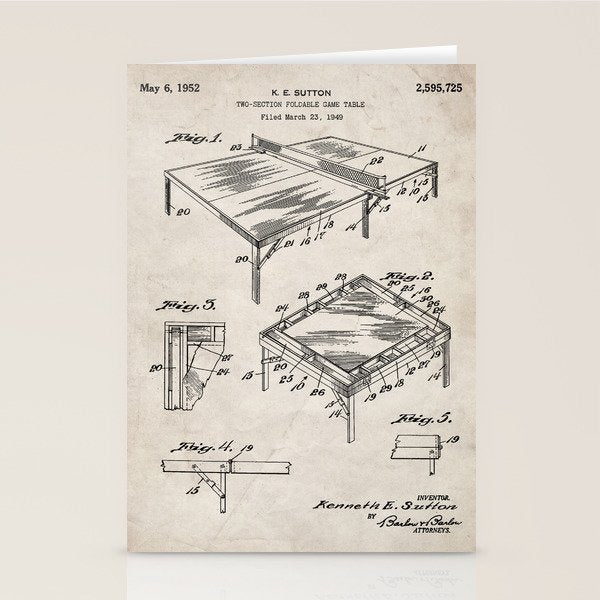 Table Tennis Patent - Tennis Art - Antique Stationery Card Gallery Image 2