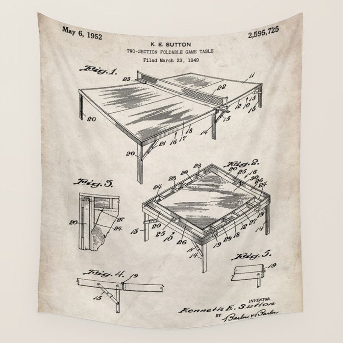 Table Tennis Patent - Tennis Art - Antique Wall Tapestry Gallery Image 4