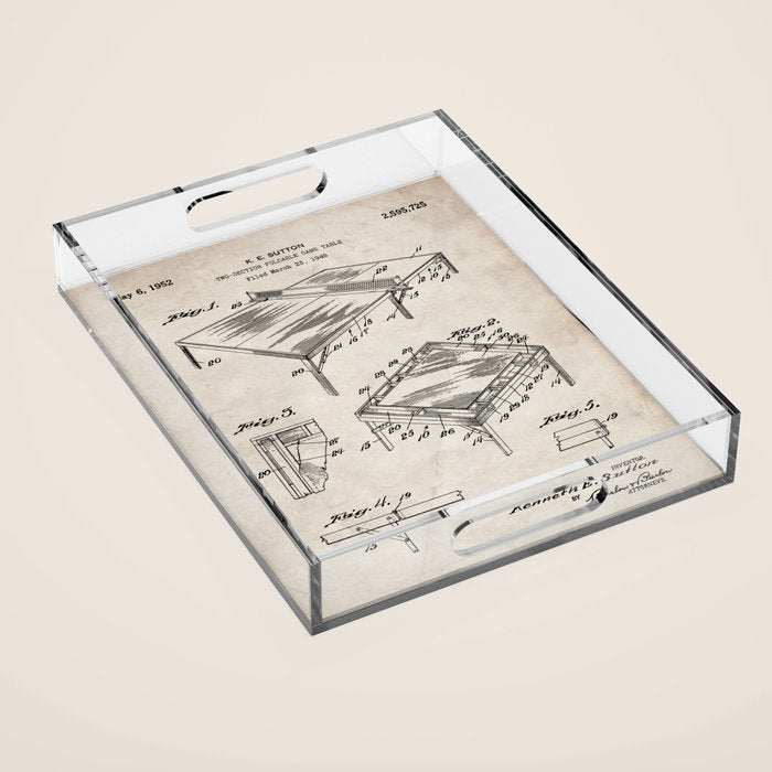 Table Tennis Patent - Tennis Art - Antique Acrylic Tray Gallery Image 1