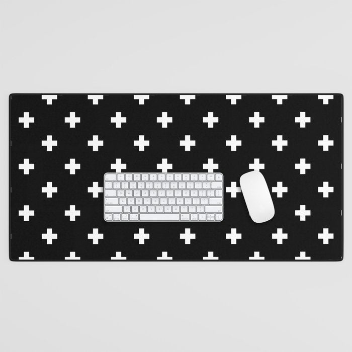 Swiss cross pattern white on black Desk Mat Gallery Image 1