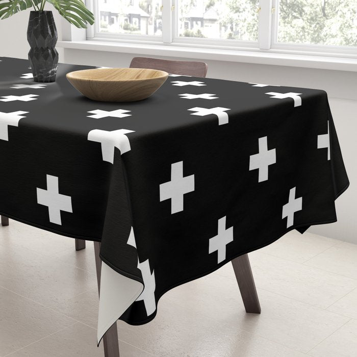 Swiss cross pattern white on black Tablecloth Gallery Image 3