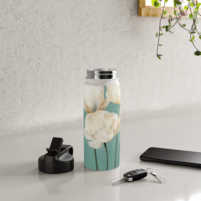 White Flowers 3 Water Bottle Gallery Image 4