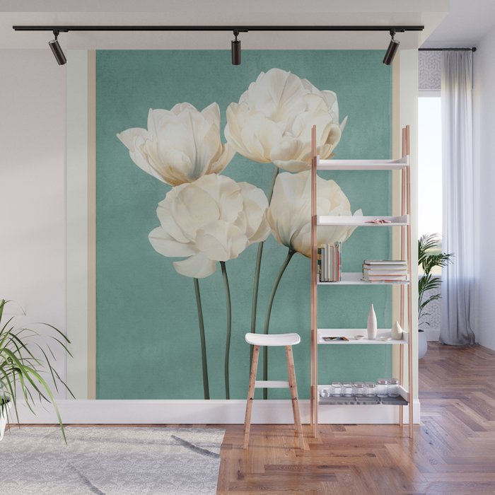 White Flowers 3 Wall Mural Gallery Image 1