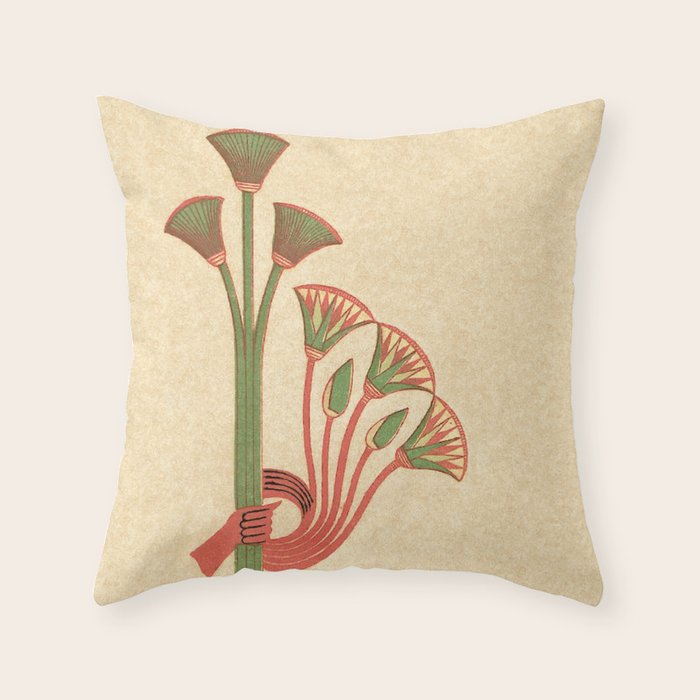 Egyptian Papyrus Plants and Lotus Flowers Throw Pillow Gallery Image 1