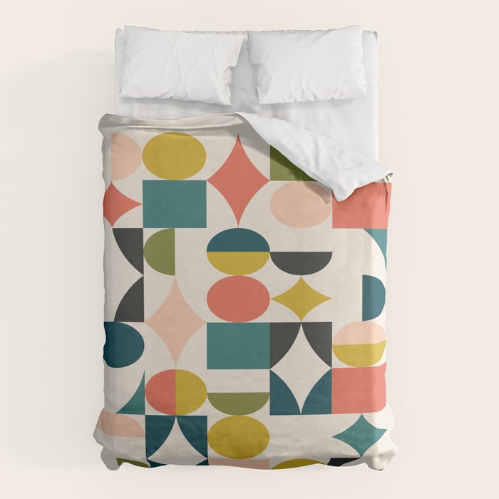 Mid Century Modern Abstract Colorful Shapes Funky Cool Minimalist Pattern Duvet Cover Gallery Image 6