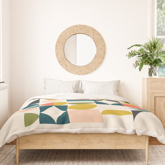 Mid Century Modern Abstract Colorful Shapes Funky Cool Minimalist Pattern Duvet Cover Gallery Image 3