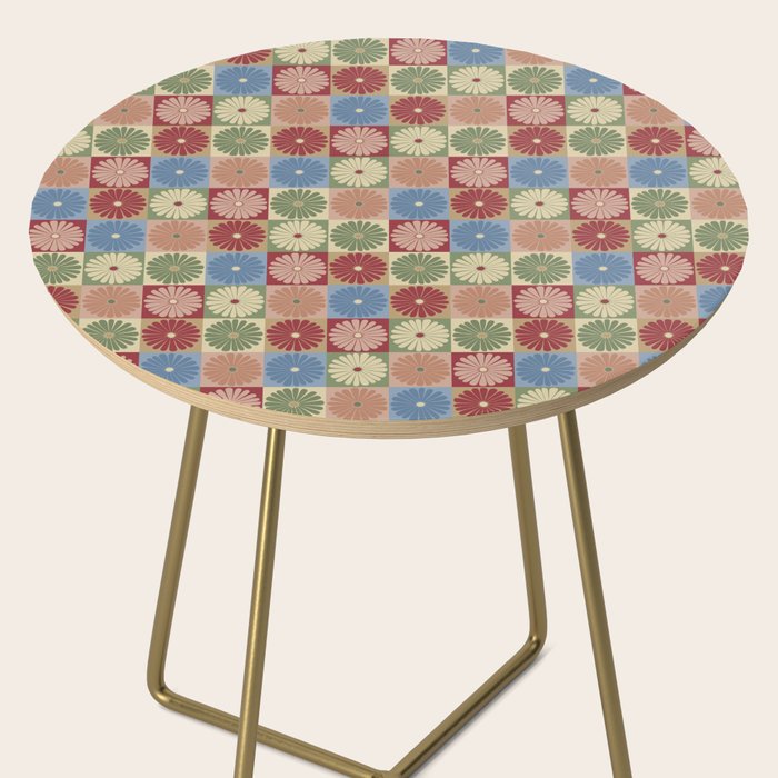 Retro Flowers Check Pattern XIX Side Table Gallery Image 2