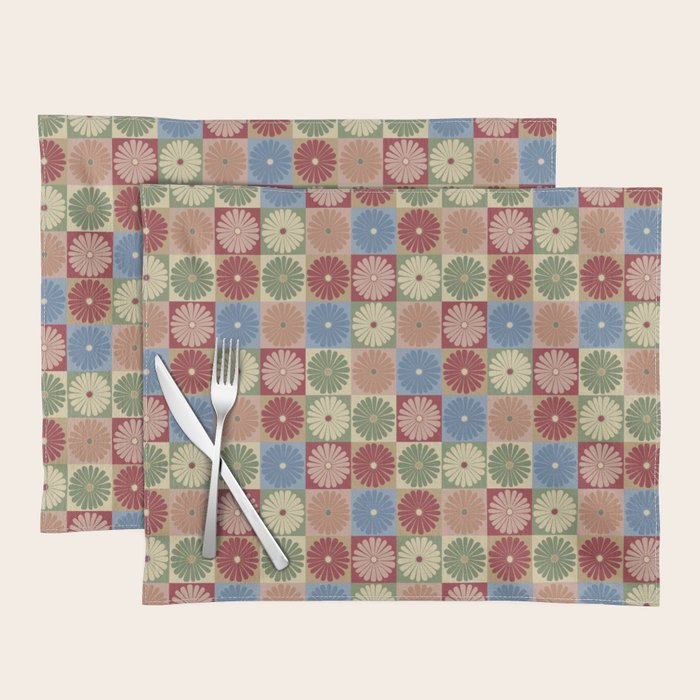 Retro Flowers Check Pattern XIX Placemat Gallery Image 1