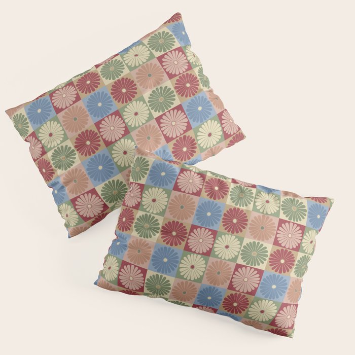 Retro Flowers Check Pattern XIX Pillow Sham Gallery Image 3