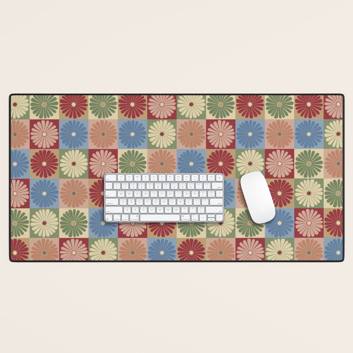 Retro Flowers Check Pattern XIX Desk Mat Gallery Image 1