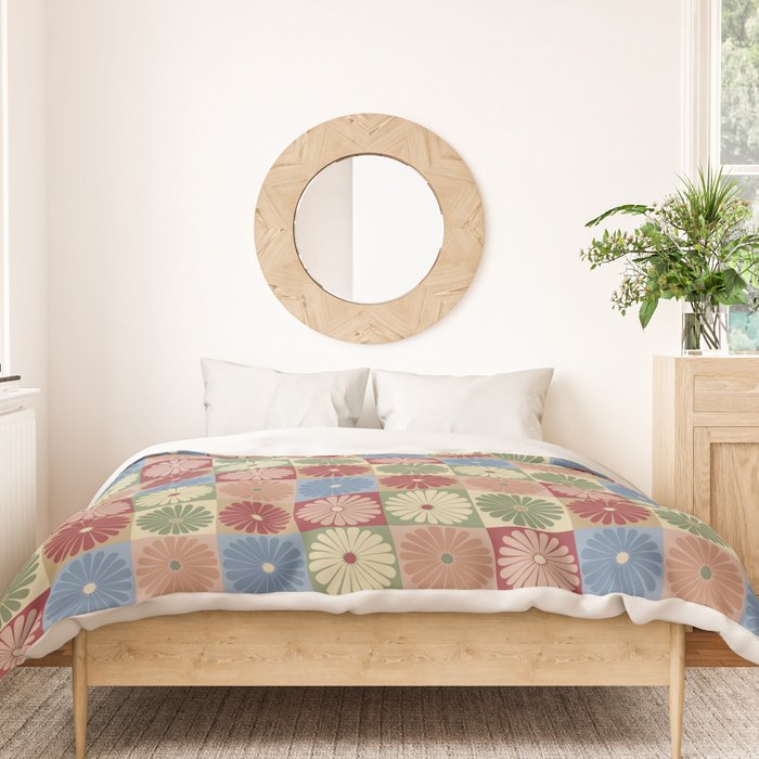Retro Flowers Check Pattern XIX Duvet Cover Gallery Image 3