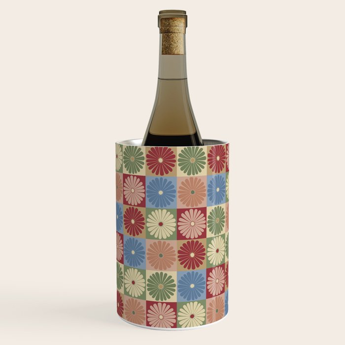 Retro Flowers Check Pattern XIX Wine Chiller Gallery Image 2