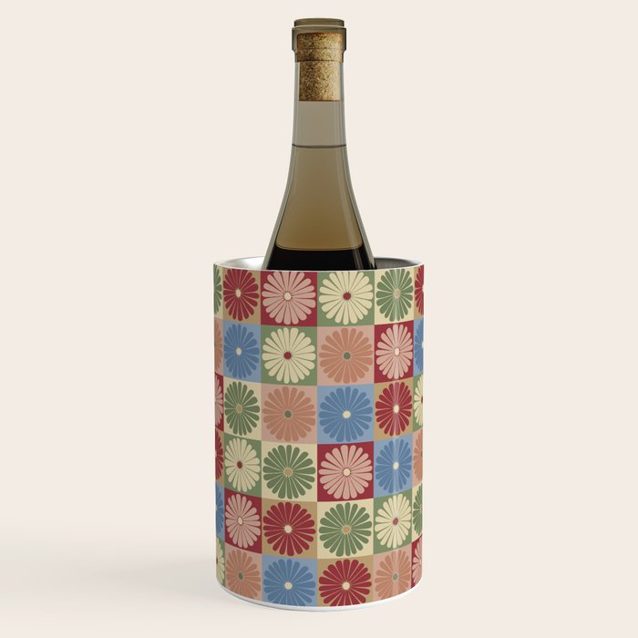 Retro Flowers Check Pattern XIX Wine Chiller Gallery Image 1
