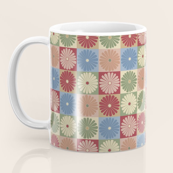 Retro Flowers Check Pattern XIX Coffee Mug Gallery Image 3