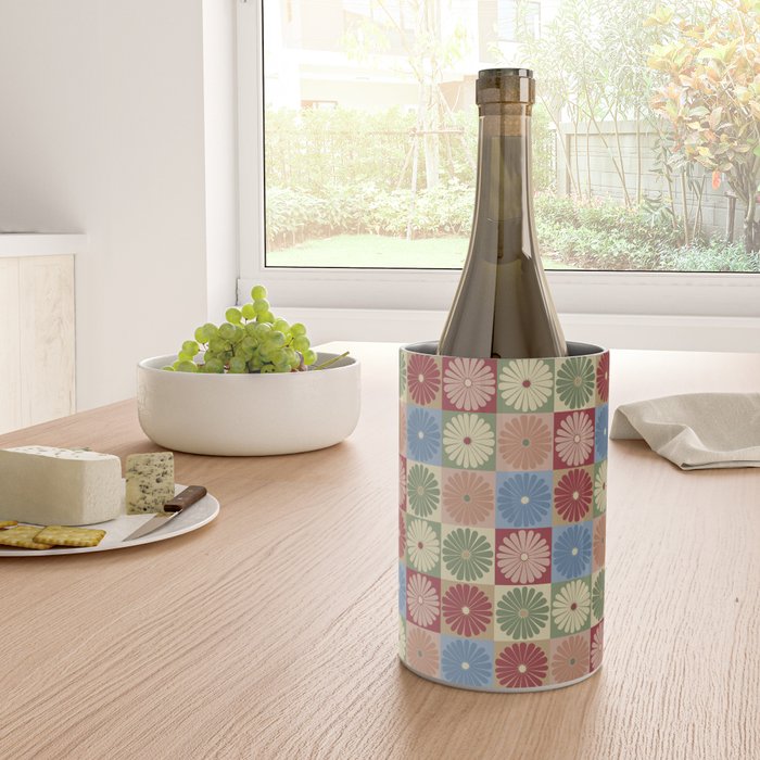 Retro Flowers Check Pattern XIX Wine Chiller Gallery Image 4