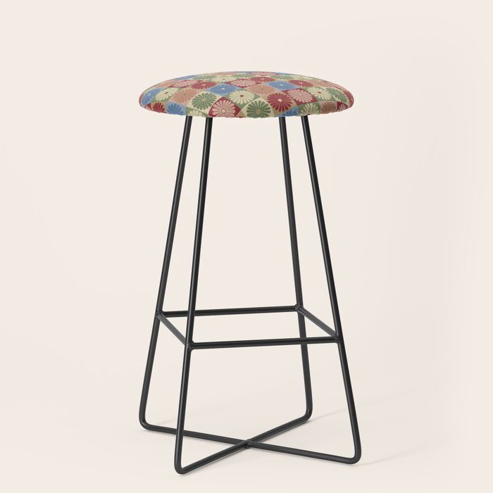 Retro Flowers Check Pattern XIX Stool Gallery Image 1