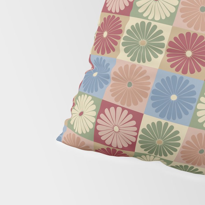 Retro Flowers Check Pattern XIX Pillow Sham Gallery Image 4
