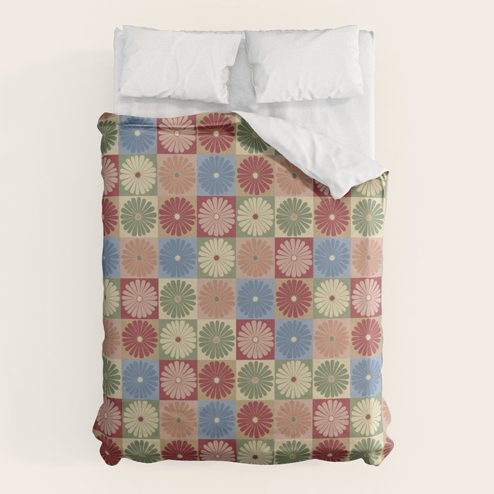 Retro Flowers Check Pattern XIX Duvet Cover Gallery Image 6