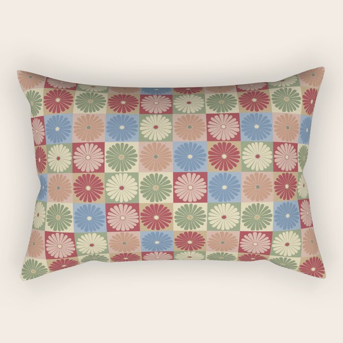 Retro Flowers Check Pattern XIX Rectangular Pillow Gallery Image 1