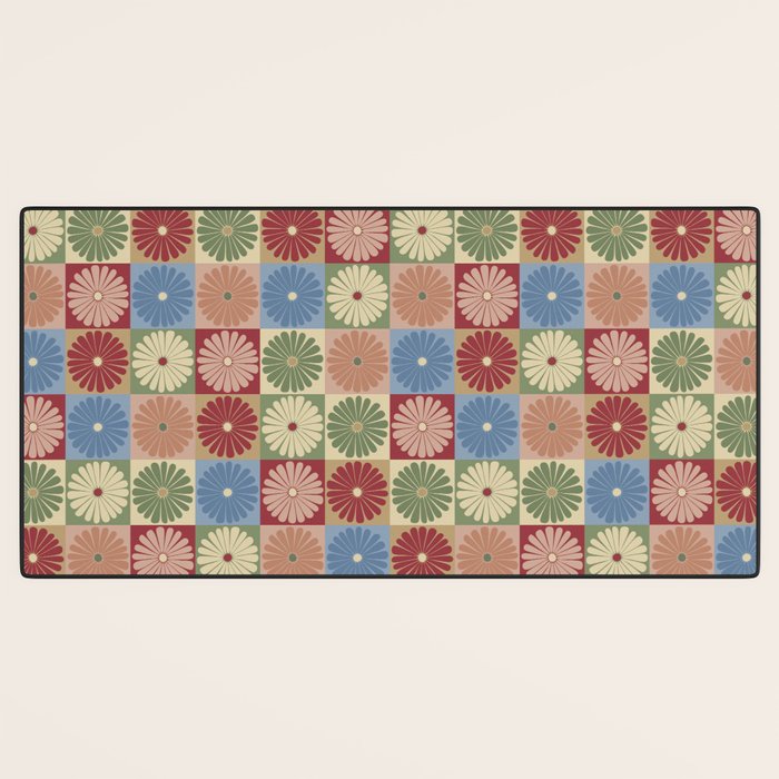 Retro Flowers Check Pattern XIX Desk Mat Gallery Image 3