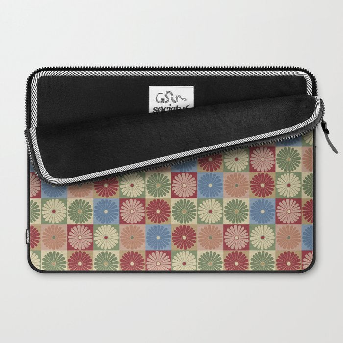 Retro Flowers Check Pattern XIX Laptop Sleeve Gallery Image 2