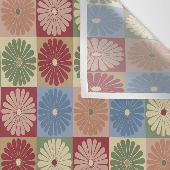 Retro Flowers Check Pattern XIX Wall Tapestry Gallery Image 3