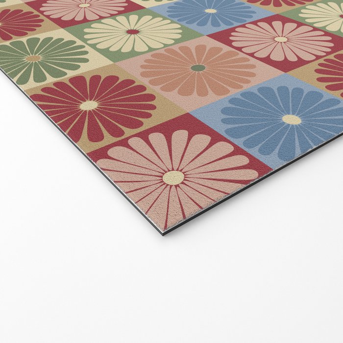 Retro Flowers Check Pattern XIX Welcome Mat Gallery Image 2