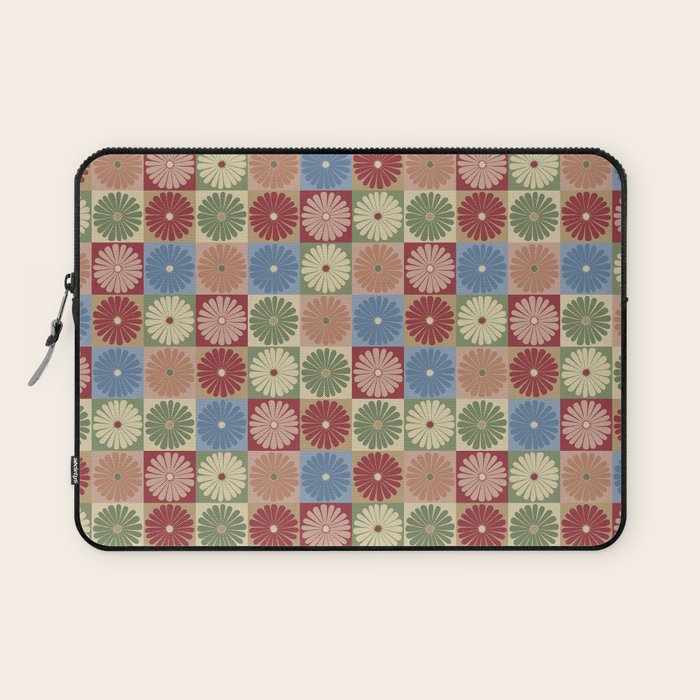 Retro Flowers Check Pattern XIX Laptop Sleeve Gallery Image 1