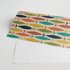 Midcentury Modern Multicolor Fish Pattern 2 in Olive, Mustard, Orange, Teal, Beige Wrapping Paper Gallery Image 2