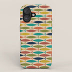 Midcentury Modern Multicolor Fish Pattern 2 in Olive, Mustard, Orange, Teal, Beige iPhone Case Gallery Image 1