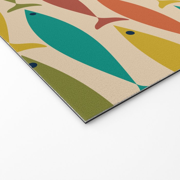 Midcentury Modern Multicolor Fish Pattern 2 in Olive, Mustard, Orange, Teal, Beige Welcome Mat Gallery Image 2