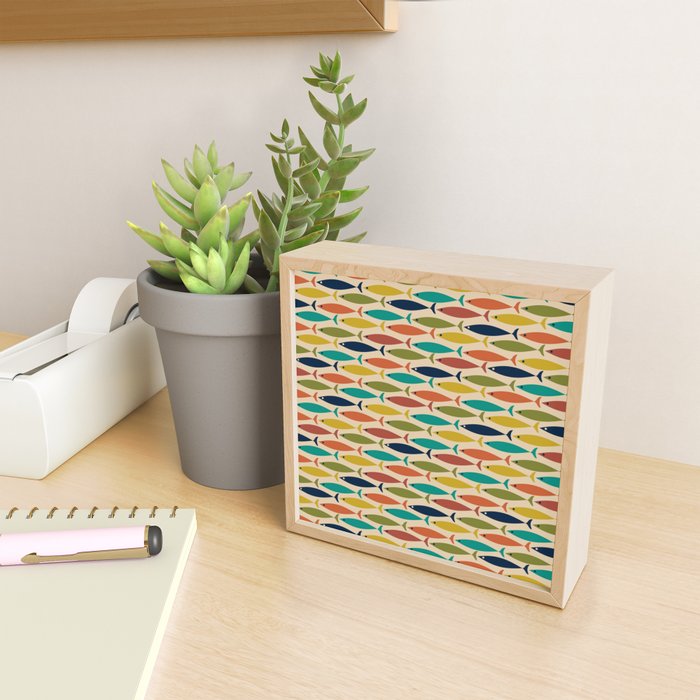 Midcentury Modern Multicolor Fish Pattern 2 in Olive, Mustard, Orange, Teal, Beige Mini Art Print Gallery Image 2