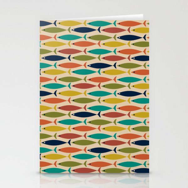Midcentury Modern Multicolor Fish Pattern 2 in Olive, Mustard, Orange, Teal, Beige Stationery Card Gallery Image 2