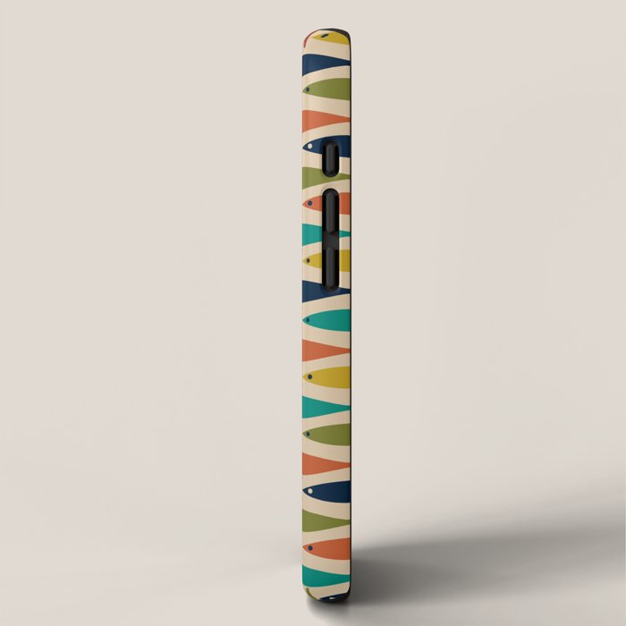 Midcentury Modern Multicolor Fish Pattern 2 in Olive, Mustard, Orange, Teal, Beige iPhone Case Gallery Image 2
