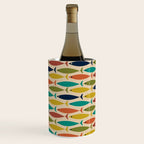 Midcentury Modern Multicolor Fish Pattern 2 in Olive, Mustard, Orange, Teal, Beige Wine Chiller Gallery Image 3