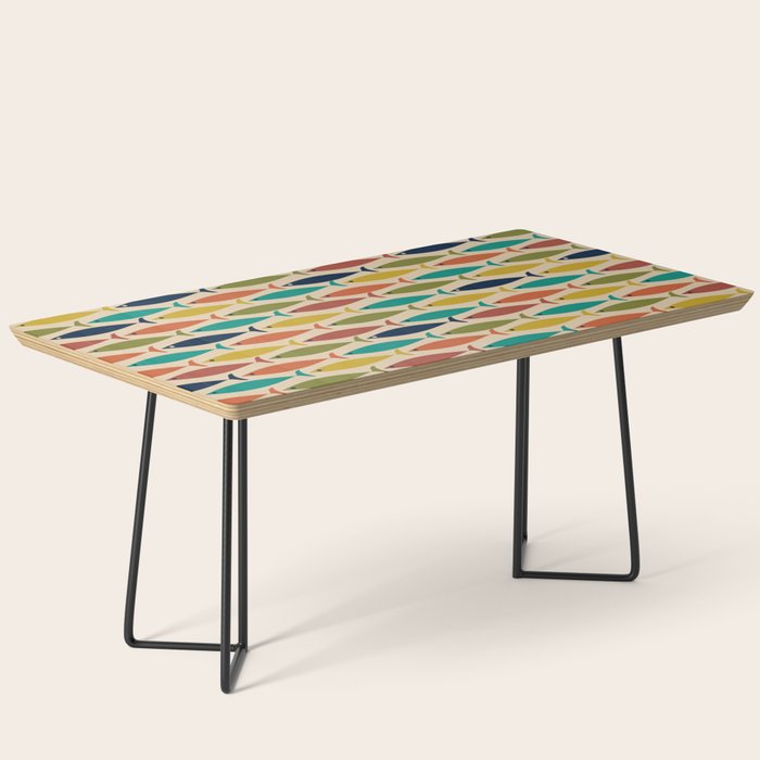 Midcentury Modern Multicolor Fish Pattern 2 in Olive, Mustard, Orange, Teal, Beige Coffee Table Gallery Image 1