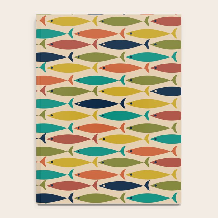 Midcentury Modern Multicolor Fish Pattern 2 in Olive, Mustard, Orange, Teal, Beige Notebook Gallery Image 4