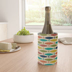 Midcentury Modern Multicolor Fish Pattern 2 in Olive, Mustard, Orange, Teal, Beige Wine Chiller Gallery Image 4