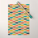 Midcentury Modern Multicolor Fish Pattern 2 in Olive, Mustard, Orange, Teal, Beige Wrapping Paper Gallery Image 1