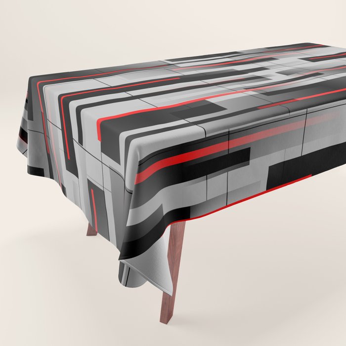 Off the Grid - Abstract - Gray, Black, Red Tablecloth Gallery Image 1