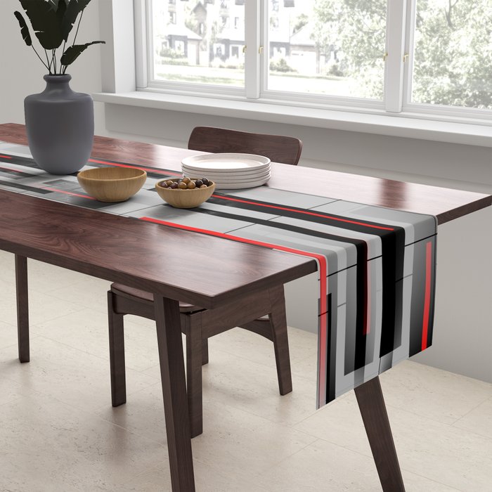 Off the Grid - Abstract - Gray, Black, Red Table Runner Gallery Image 2