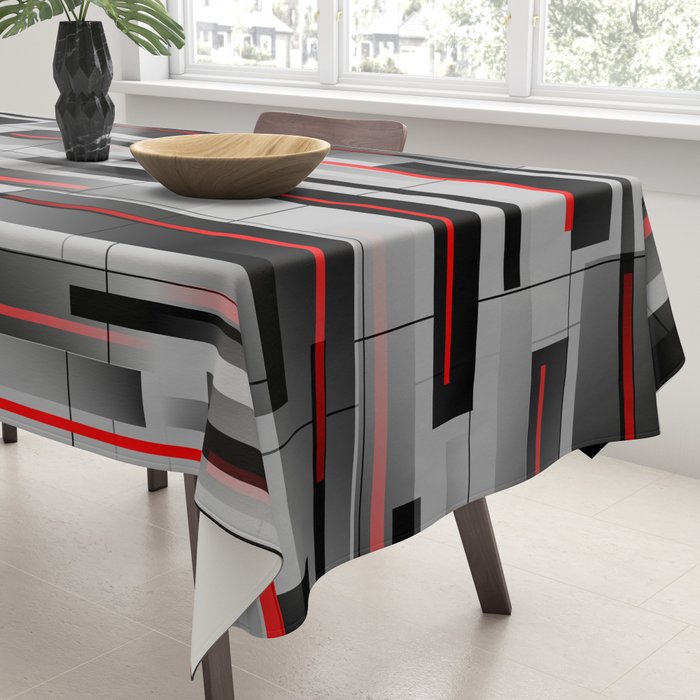 Off the Grid - Abstract - Gray, Black, Red Tablecloth Gallery Image 3