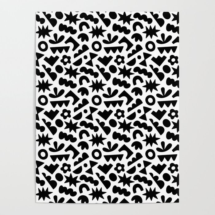 Abstract organic black and white shape pattern Poster Gallery Image 1